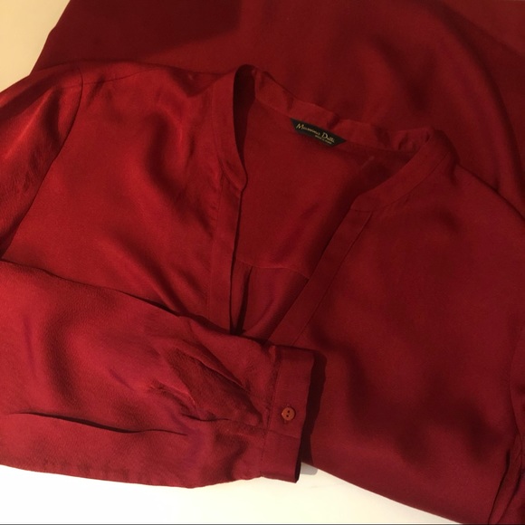 Massimo Dutti Red Silk Blouse Sz 6 - Picture 5 of 8